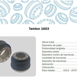 TAMBOR TRASERO UNIMOUNT 8 3/4 X 16 1/2 B 1"