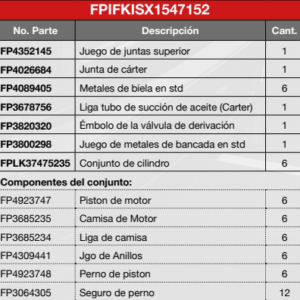 MEDIA REPARACION ISX 2882630 4923747 CAMISA 152MM 161649