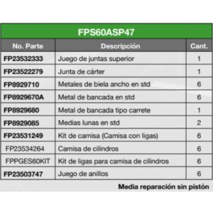 MEDIA REPARACION SIN PISTON BASICA DD1 DD2 DD3 S60139001